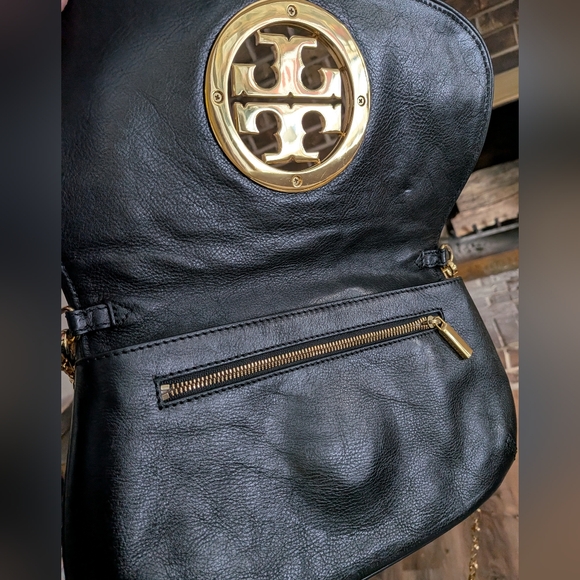 Tory Burch Reva Foldover Crossbody - Black/Gold - Picture 3 of 14